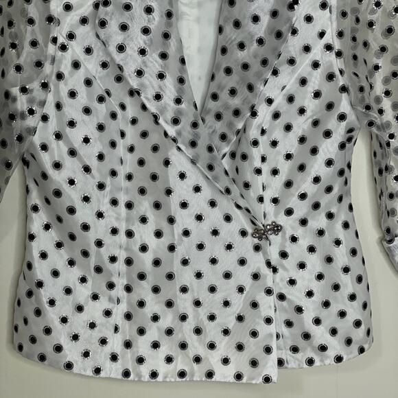 DRESSBARN COLLECTION 12 Collared Sparkly Blazer Rhinestone Clasp WHITE BLACK - Picture 4 of 16